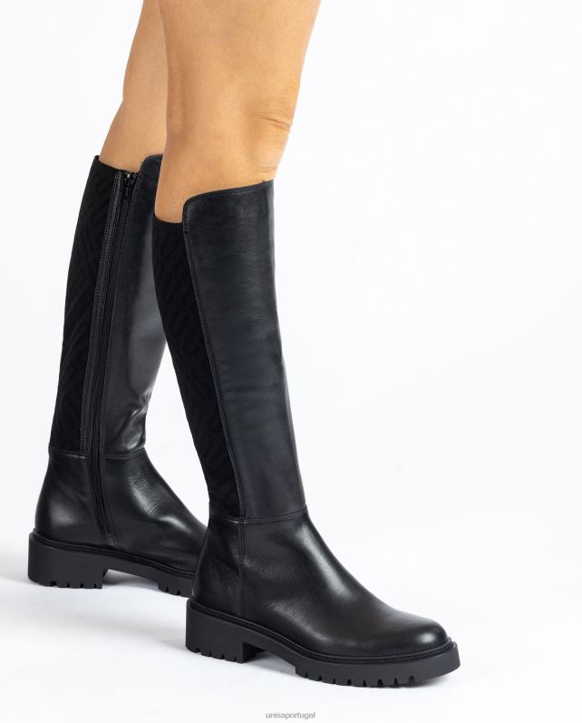 Unisa bota de couro com tecido elástico estampado mulheres 6V2Z61065 gracioso