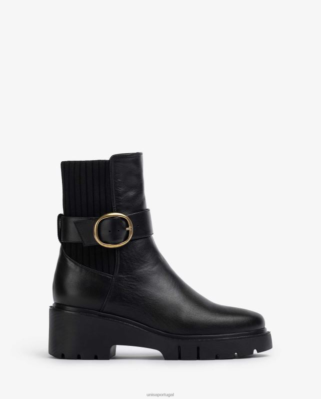 Unisa botins de pele com elástico atrás e tira com fivela mulheres 6V2Z6933 moda