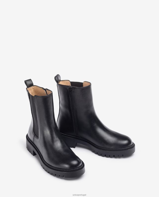 Unisa botins de pele com elástico lateral e fecho de correr mulheres 6V2Z6910 moda