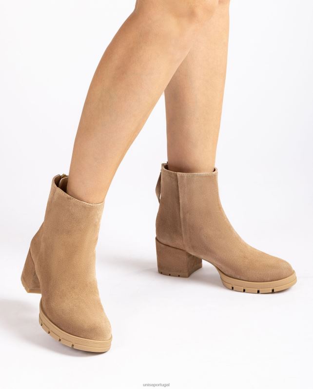 Unisa botins de pele com fecho de correr mulheres 6V2Z6921 bege
