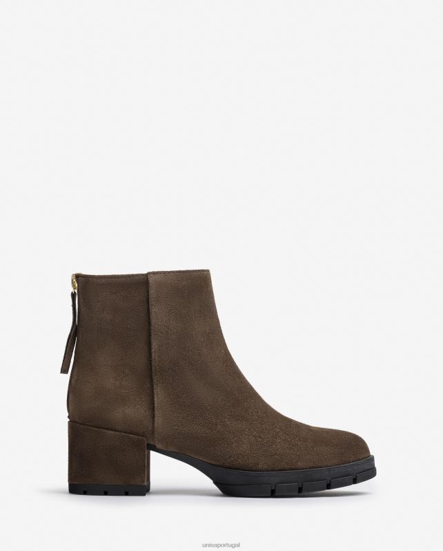 Unisa botins de pele com fecho de correr mulheres 6V2Z6923 marrom