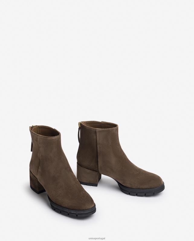 Unisa botins de pele com fecho de correr mulheres 6V2Z6923 marrom