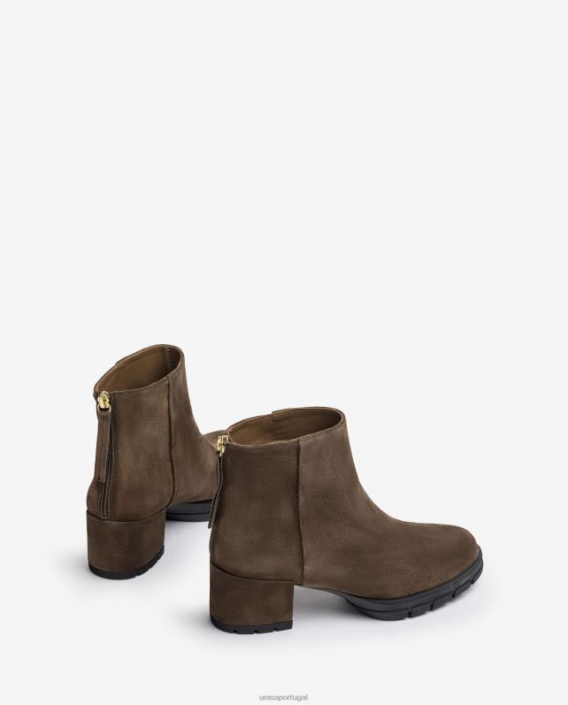 Unisa botins de pele com fecho de correr mulheres 6V2Z6923 marrom