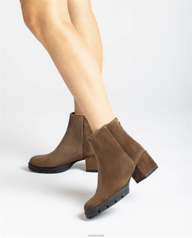 Unisa botins de pele com fecho de correr mulheres 6V2Z6923 marrom