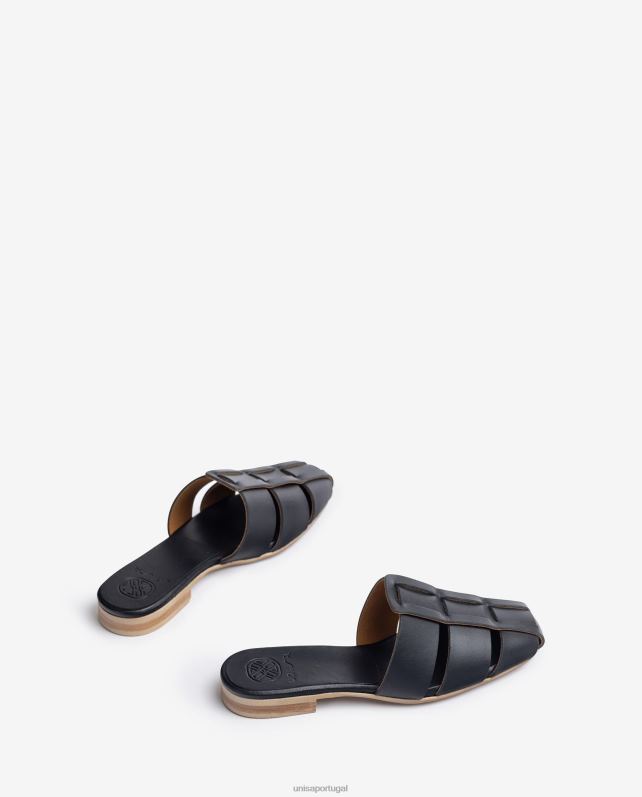 Unisa sandália de couro perfurado mulheres 6V2Z6397 preto