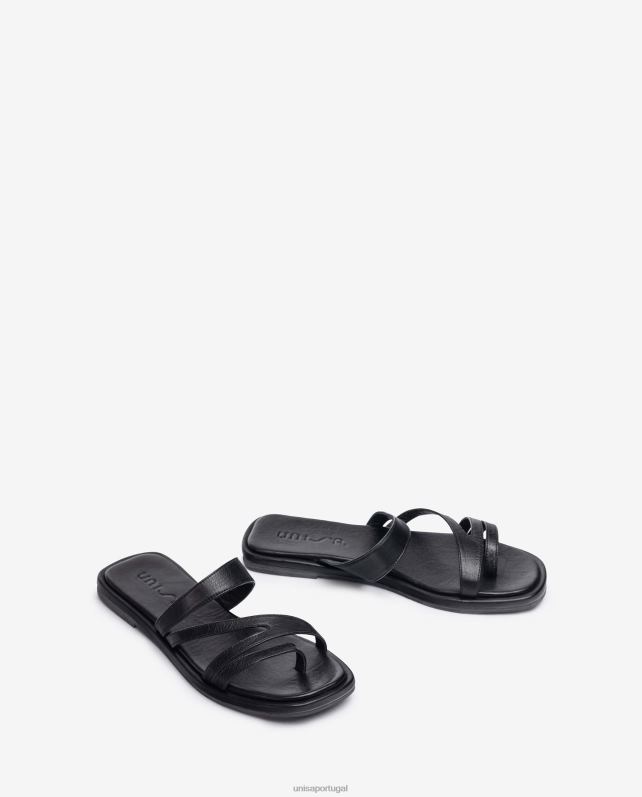 Unisa sandália de tiras plana mulheres 6V2Z613 preto