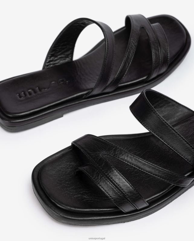 Unisa sandália de tiras plana mulheres 6V2Z613 preto