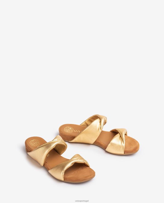 Unisa sandália plana de couro com efeito metalizado mulheres 6V2Z611 gracioso