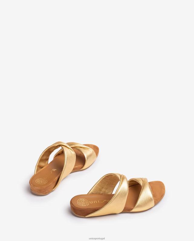 Unisa sandália plana de couro com efeito metalizado mulheres 6V2Z611 gracioso