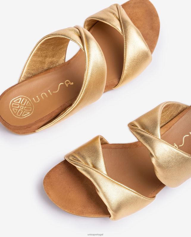 Unisa sandália plana de couro com efeito metalizado mulheres 6V2Z611 gracioso