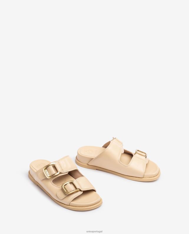Unisa sandália plana de fivela dupla mulheres 6V2Z6320 bege