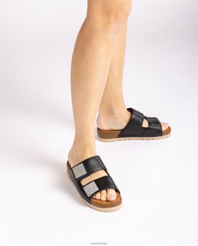 Unisa sandália rasteira com tira dupla mulheres 6V2Z694 preto