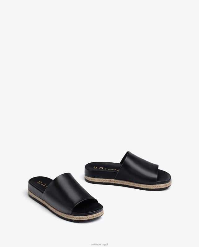 Unisa sandálias de couro e juta mulheres 6V2Z6424 preto