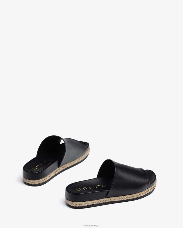 Unisa sandálias de couro e juta mulheres 6V2Z6424 preto