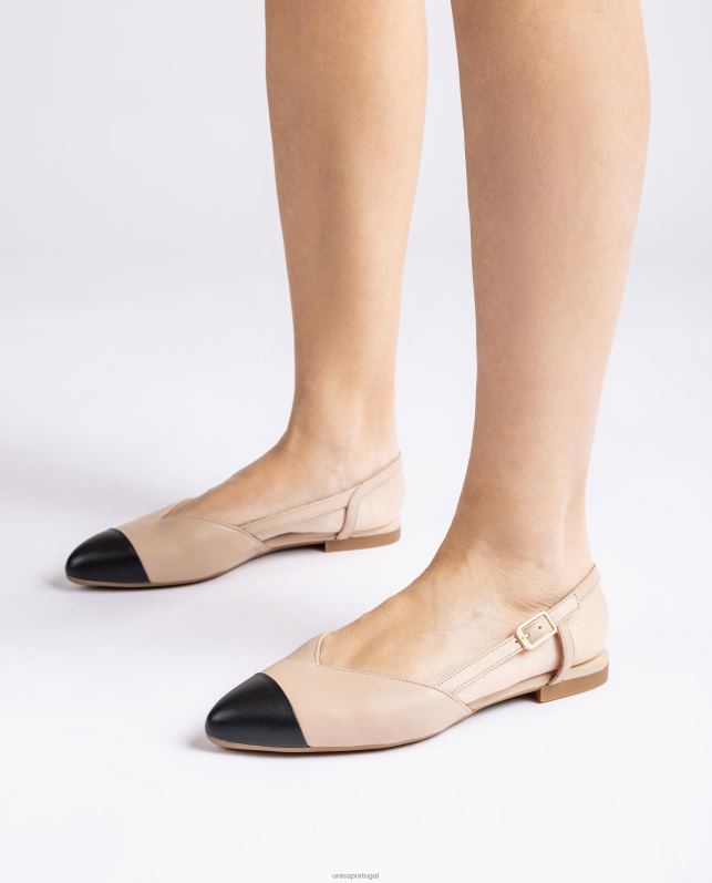Unisa sapato flat sling back bicolor mulheres 6V2Z6493 bege