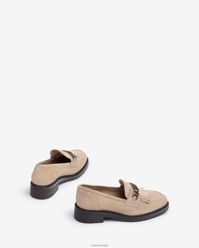Unisa mocassim com monograma de metal mulheres 6V2Z61271 bege