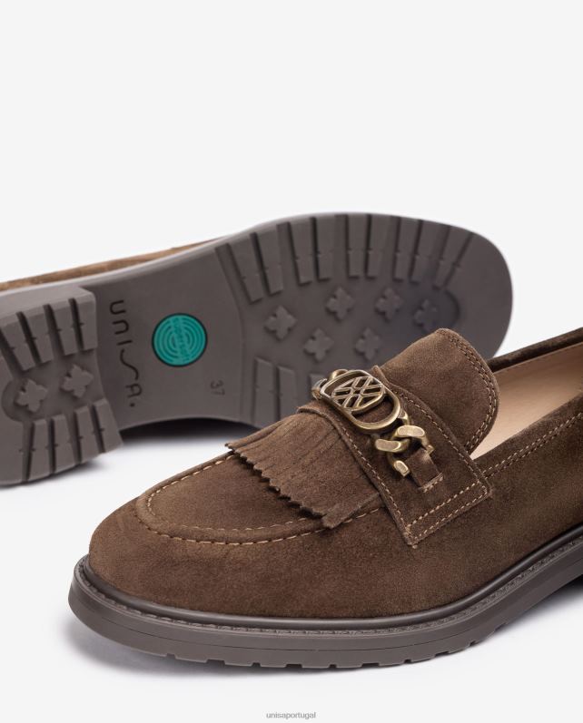 Unisa mocassim com monograma de metal mulheres 6V2Z61272 marrom