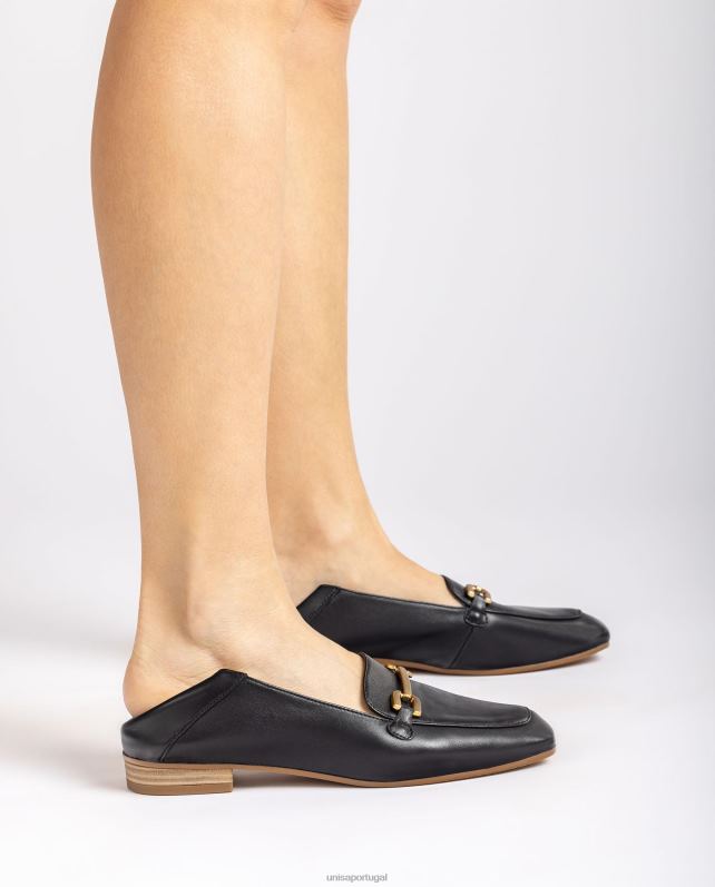 Unisa mocassim de couro com acabamento mulheres 6V2Z6628 preto