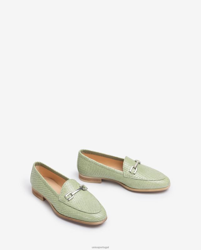 Unisa mocassim de couro gravado mulheres 6V2Z61278 verde