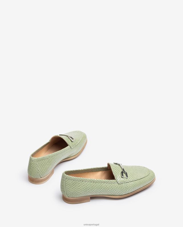 Unisa mocassim de couro gravado mulheres 6V2Z61278 verde