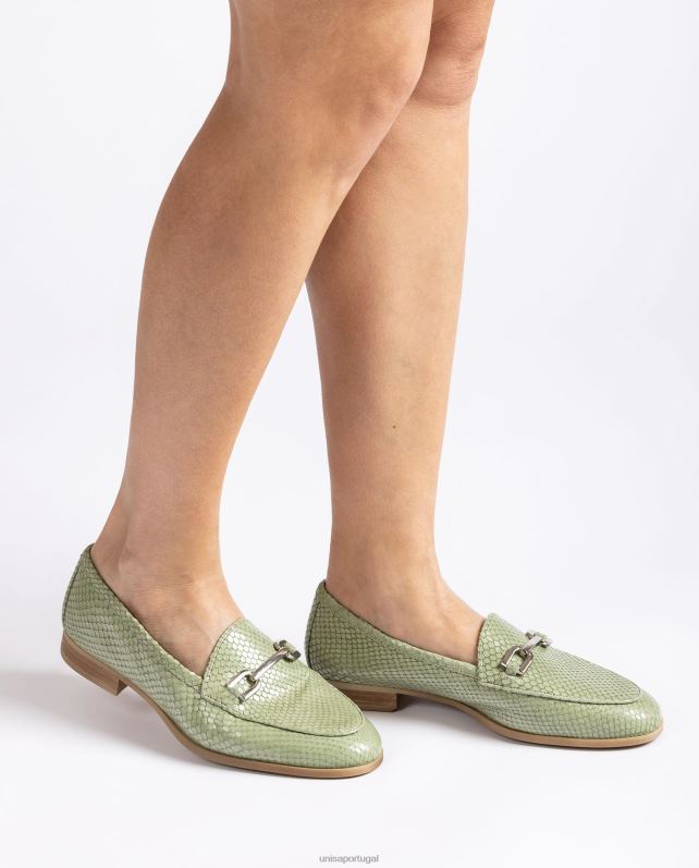 Unisa mocassim de couro gravado mulheres 6V2Z61278 verde