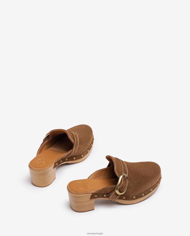 Unisa mule com fivela e tachas mulheres 6V2Z6817 marrom