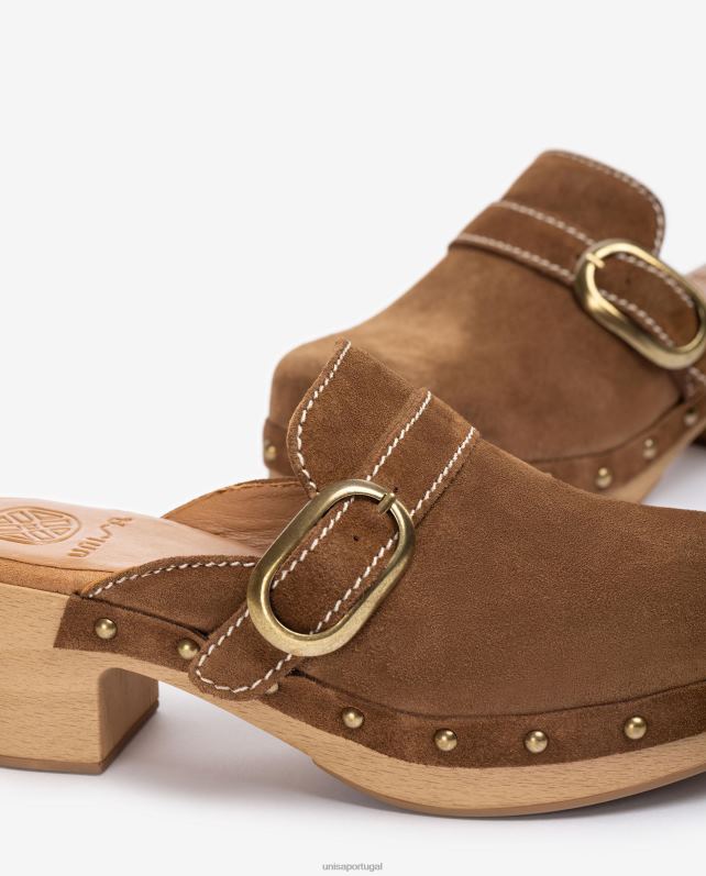 Unisa mule com fivela e tachas mulheres 6V2Z6817 marrom