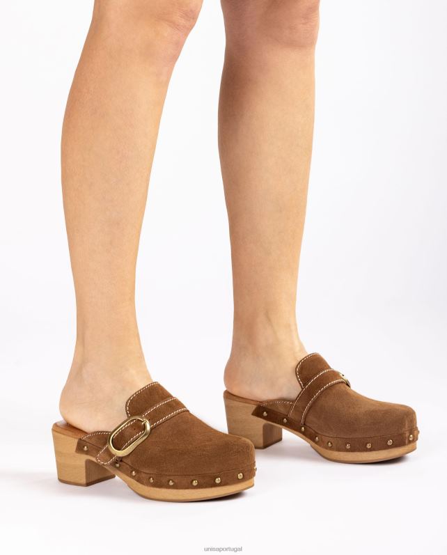 Unisa mule com fivela e tachas mulheres 6V2Z6817 marrom