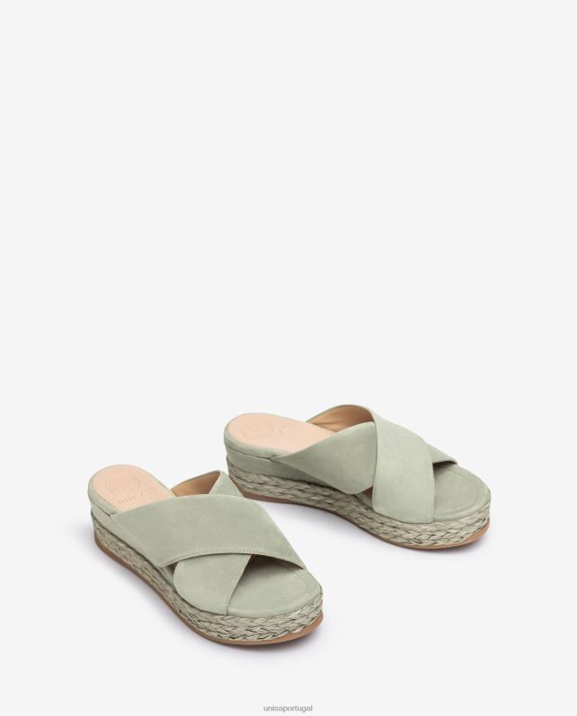 Unisa sandália camurça com tiras cruzadas mulheres 6V2Z6814 verde