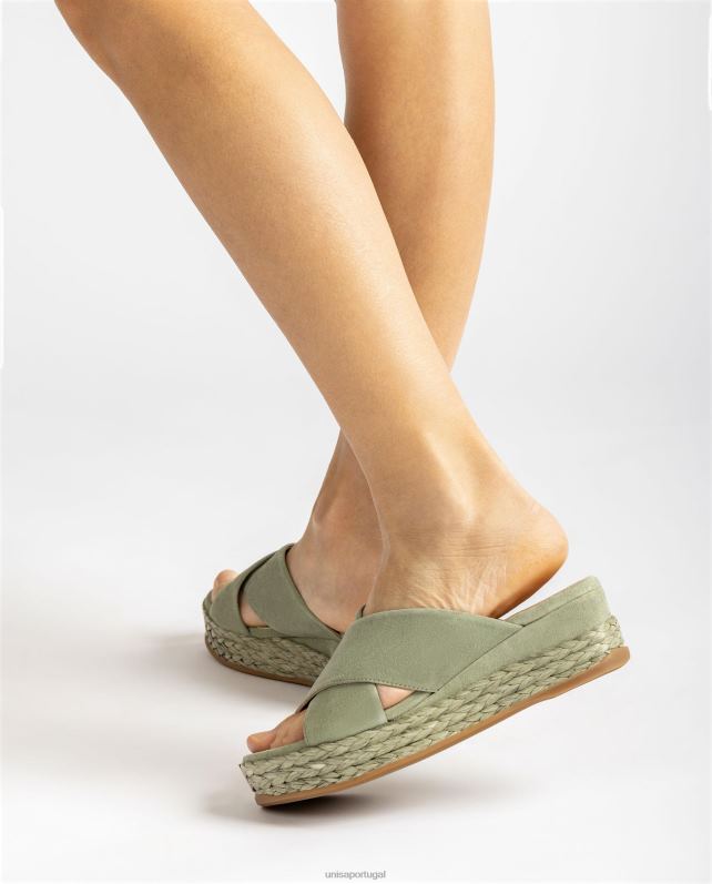 Unisa sandália camurça com tiras cruzadas mulheres 6V2Z6814 verde