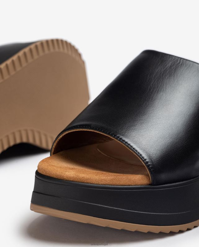 Unisa sandália com salto cunha e gáspea larga mulheres 6V2Z6827 preto