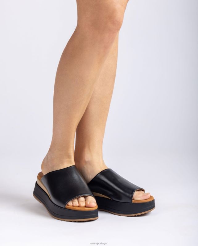 Unisa sandália com salto cunha e gáspea larga mulheres 6V2Z6827 preto