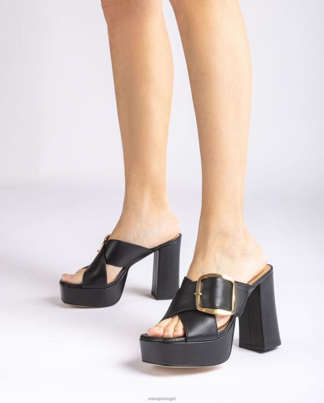 Unisa sandália tira cruzada larga mulheres 6V2Z6808 preto