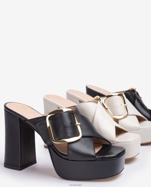 Unisa sandália tira cruzada larga mulheres 6V2Z6808 preto