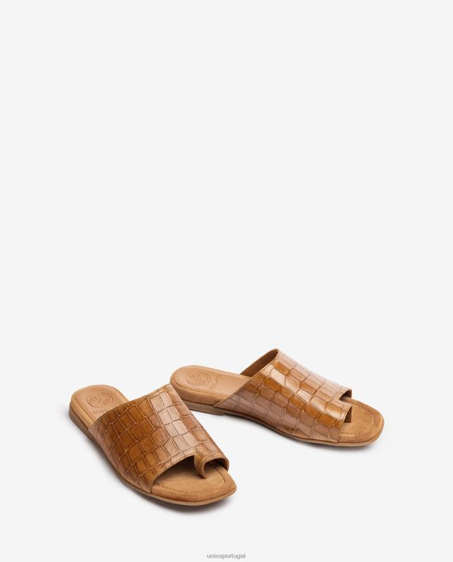 Unisa sandálias mule de couro planas mulheres 6V2Z61260 marrom