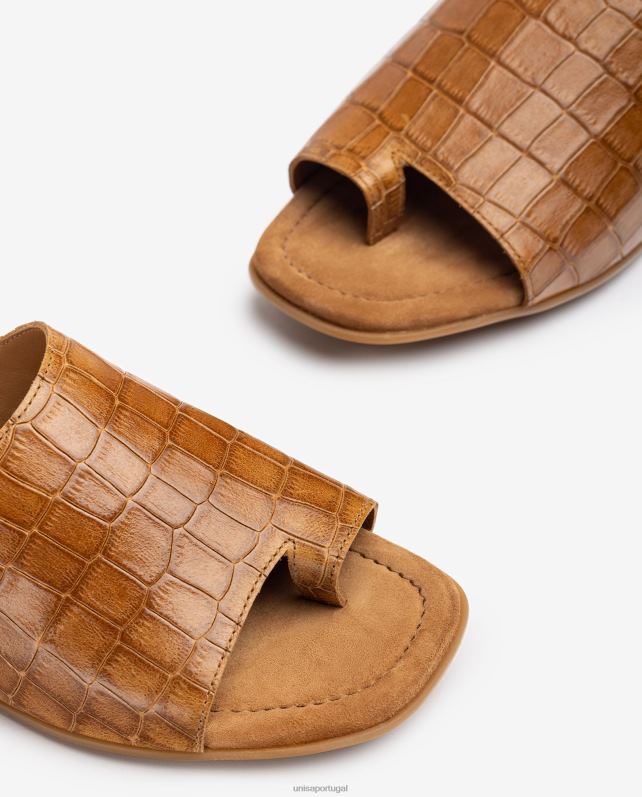 Unisa sandálias mule de couro planas mulheres 6V2Z61260 marrom