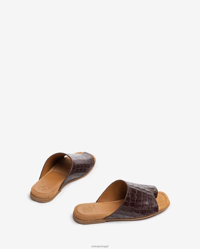 Unisa sandálias mule de couro planas mulheres 6V2Z61261 marrom