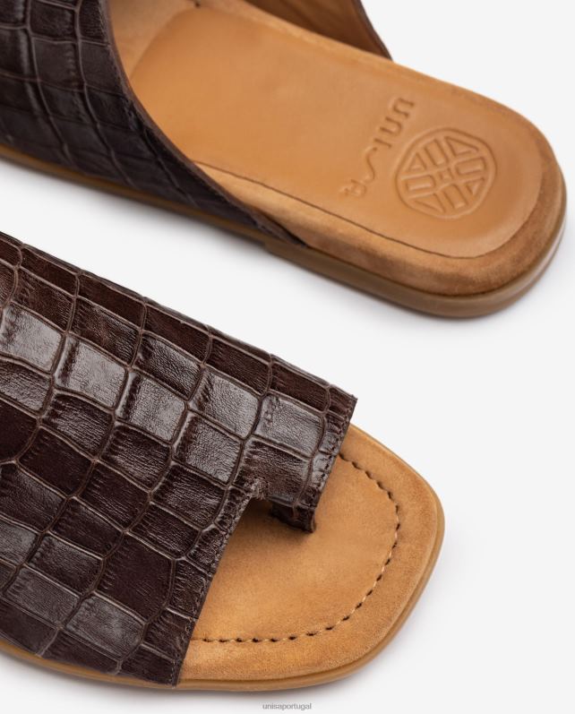 Unisa sandálias mule de couro planas mulheres 6V2Z61261 marrom