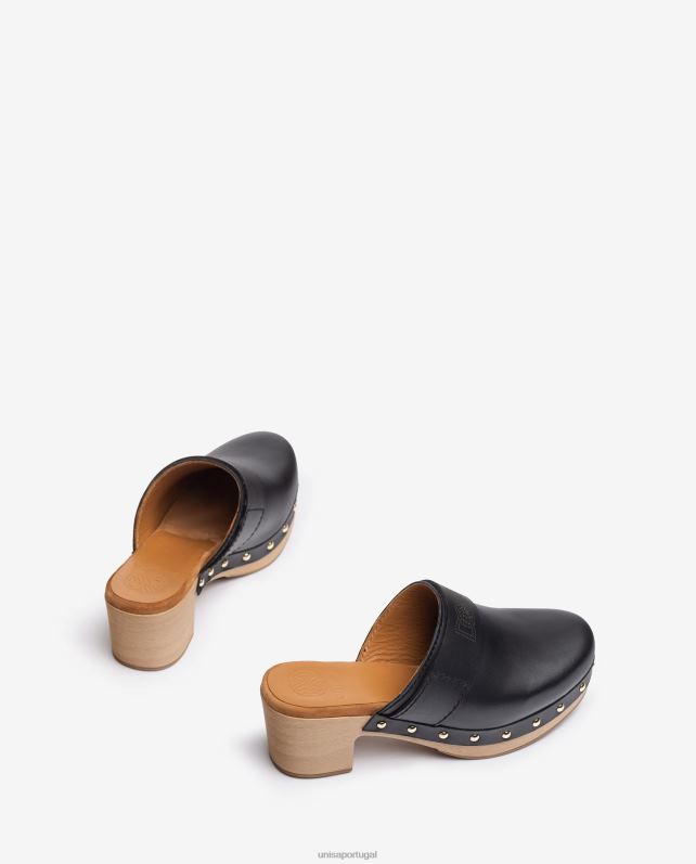 Unisa tamanco feito em couro mulheres 6V2Z6806 preto