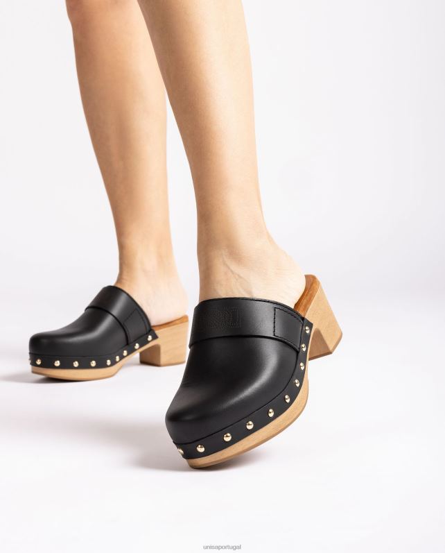 Unisa tamanco feito em couro mulheres 6V2Z6806 preto