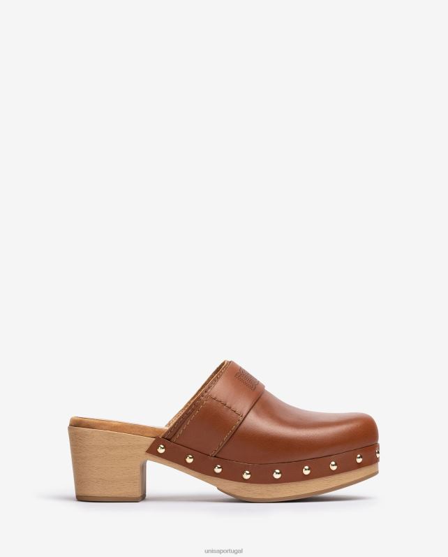 Unisa tamanco feito em couro mulheres 6V2Z6807 marrom