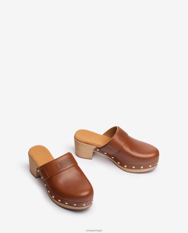 Unisa tamanco feito em couro mulheres 6V2Z6807 marrom