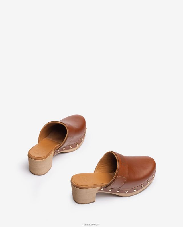 Unisa tamanco feito em couro mulheres 6V2Z6807 marrom