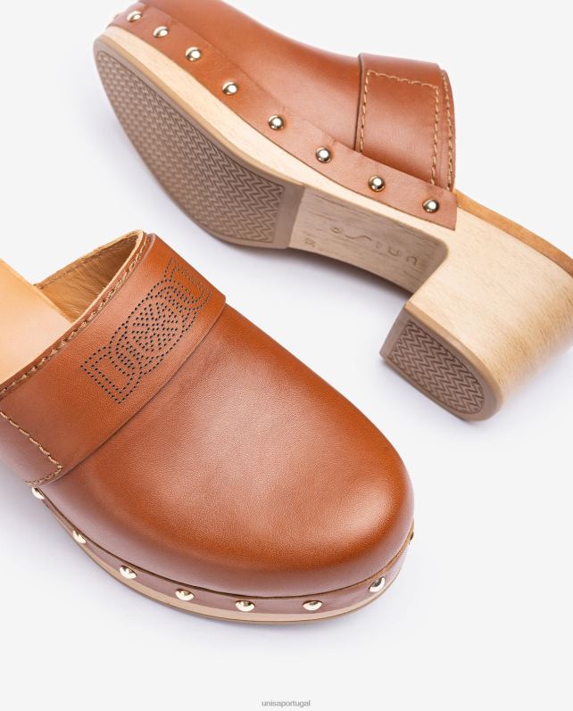 Unisa tamanco feito em couro mulheres 6V2Z6807 marrom