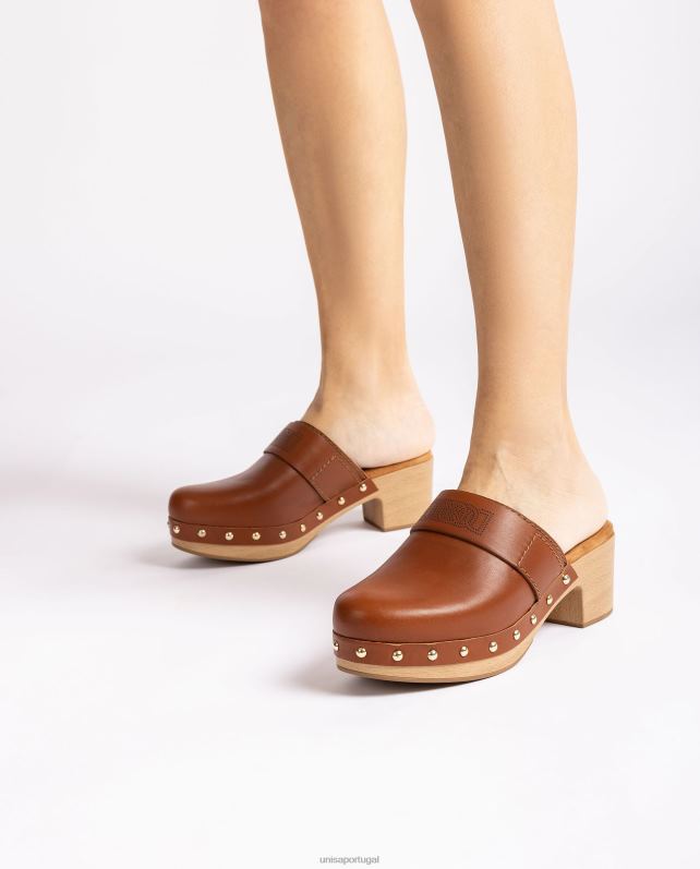 Unisa tamanco feito em couro mulheres 6V2Z6807 marrom