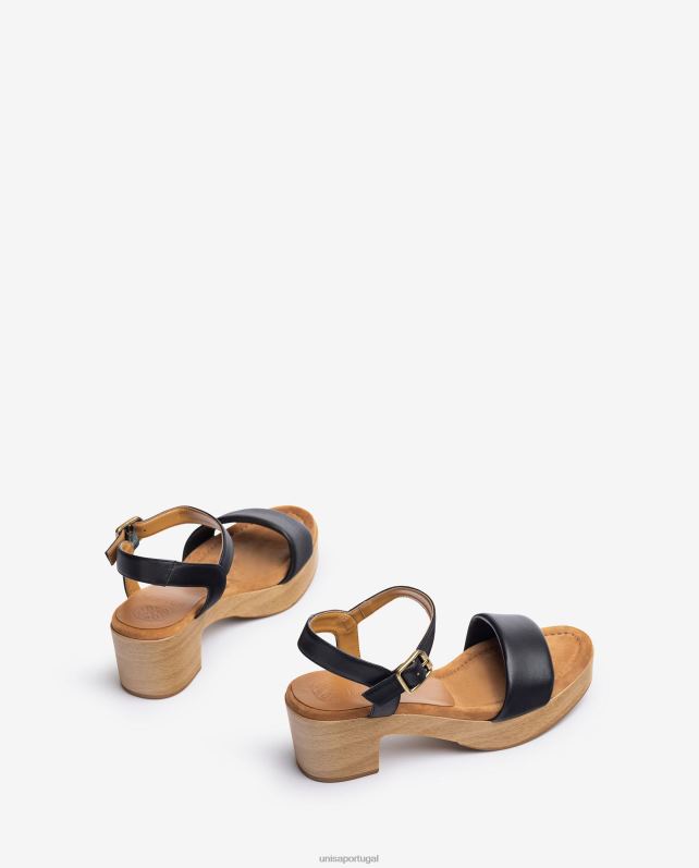 Unisa sandália de couro com efeito bloco de madeira mulheres 6V2Z6317 preto