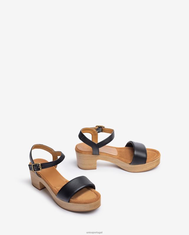 Unisa sandália de couro com efeito bloco de madeira mulheres 6V2Z6317 preto