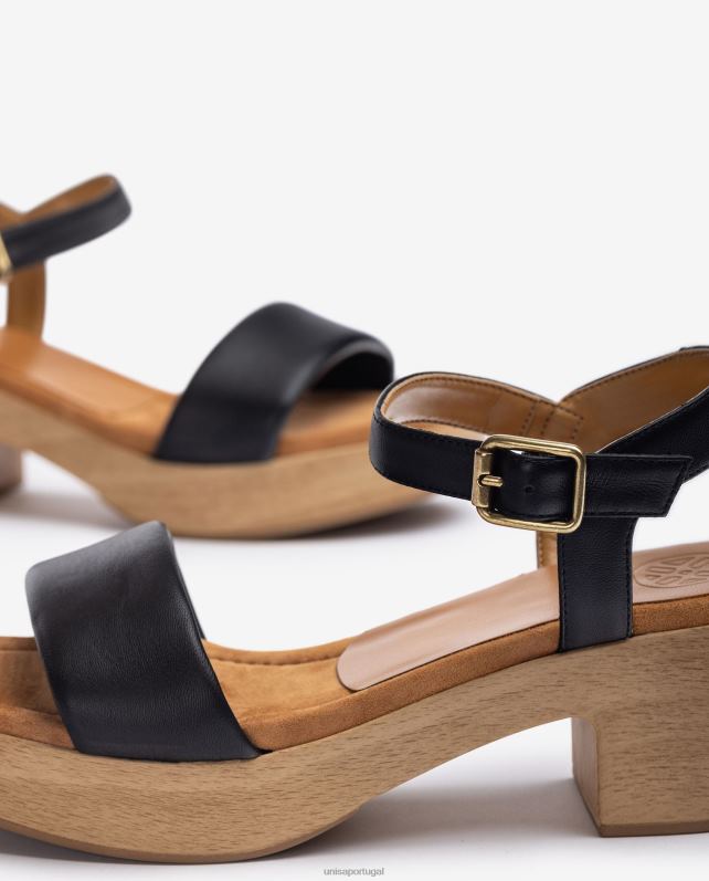 Unisa sandália de couro com efeito bloco de madeira mulheres 6V2Z6317 preto