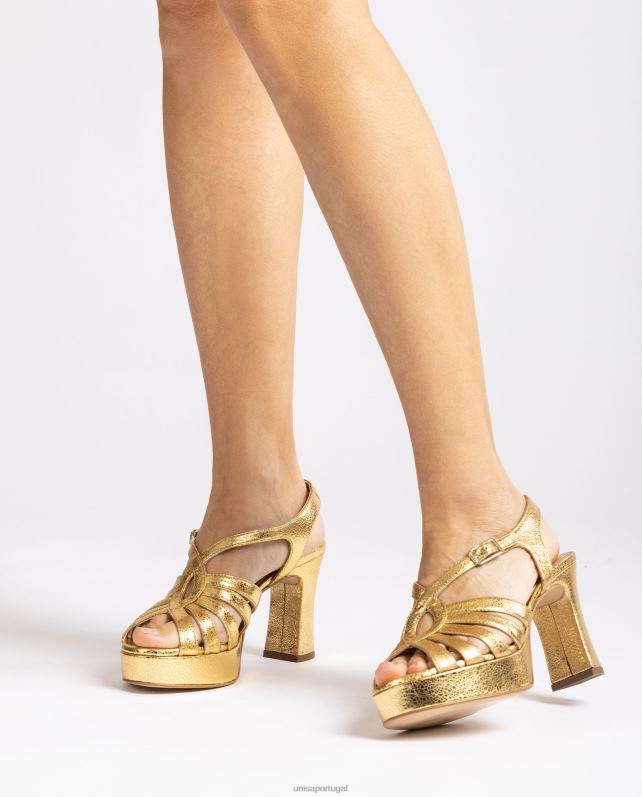 Unisa sandália de tiras em couro metalizado brilhante mulheres 6V2Z6231 moda