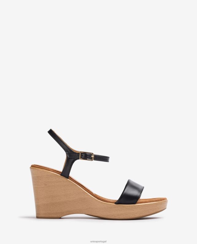 Unisa sandália de couro com bloco mulheres 6V2Z6253 preto
